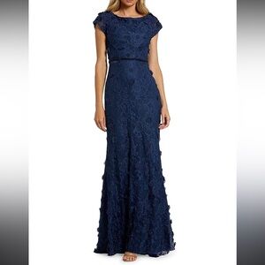 Mac Duggal 67711 Floral Applique Boat Neck Long Maxi Gown